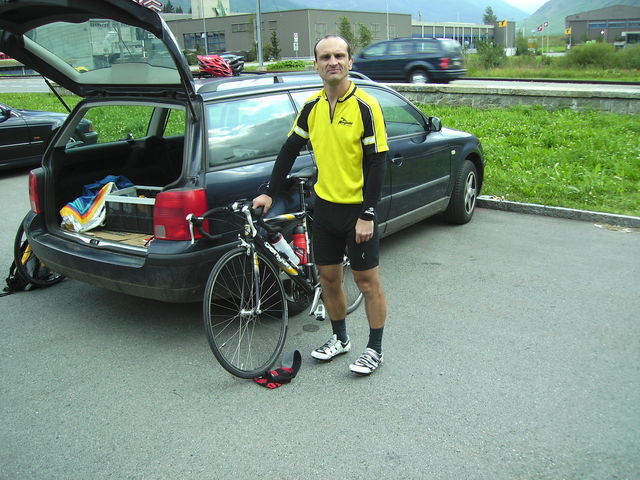 Nach 120 km und 3500 Hm angekommen in Andermatt, 3-Pässe Tour im August 2007