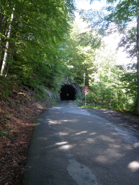 Stockdunkles Tunnel, man sieht ohne Licht in der Mitte weder Boden noch Tunnelwände...