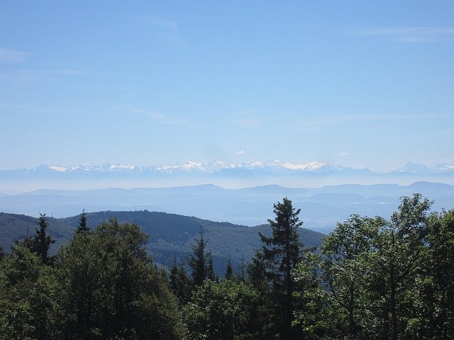 View on Alps from Hochblauen, distance about 140 km.
